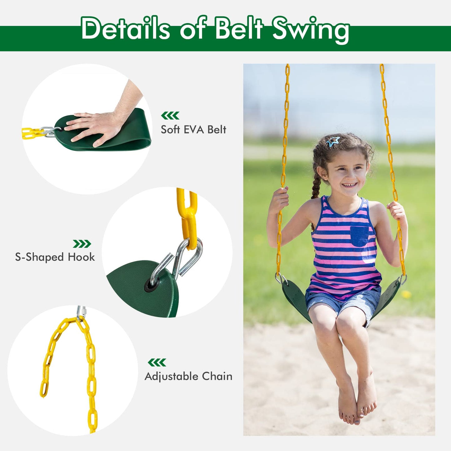 HONEY JOY 660lbs 2 Seat Metal Swing Frame Set with Saucer Swing & Belt Swing, Heavy Duty A-Frame Kids Swing Stand w/Ground Stakes and Adjustable Ropes, Outdoor Swing Sets for Backyard