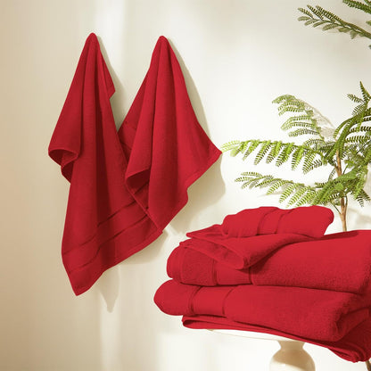 Marvione 6-Piece Bath Towels Set | 100% Turkish Cotton, Highly Absorbent & Soft - Red