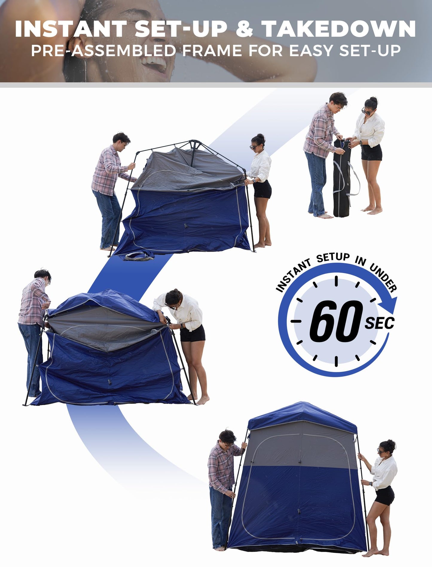 KingCamp Instant Shower Tent, Portable Superior Stable Privacy Shelter, 2 Large Rooms Outdoor Toilet Tent with Floor for Beach, Camping & Hiking, Setup in Under 60s