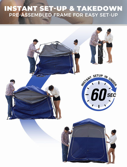 KingCamp Instant Shower Tent, Portable Superior Stable Privacy Shelter, 2 Large Rooms Outdoor Toilet Tent with Floor for Beach, Camping & Hiking, Setup in Under 60s