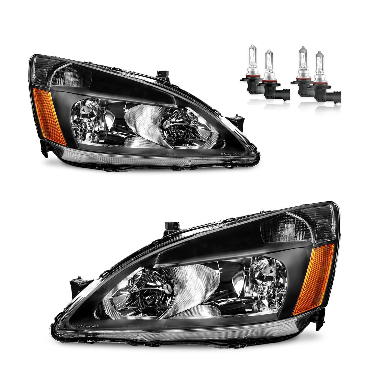 Vizotae Headlights Assembly for 2003-2007 Honda Accord Halogen Headlamp Replacement, High/Low Beam W/Bulbs, Driver & Passenger Side