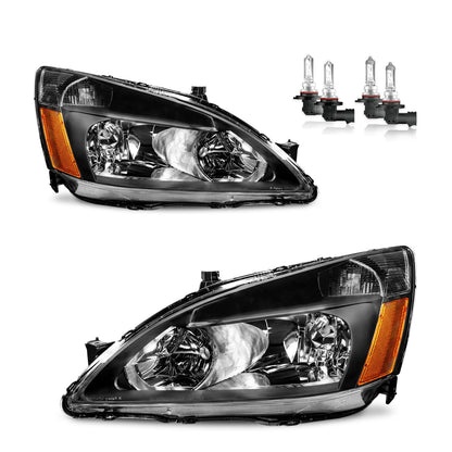 Vizotae Headlights Assembly for 2003-2007 Honda Accord Halogen Headlamp Replacement, High/Low Beam W/Bulbs, Driver & Passenger Side