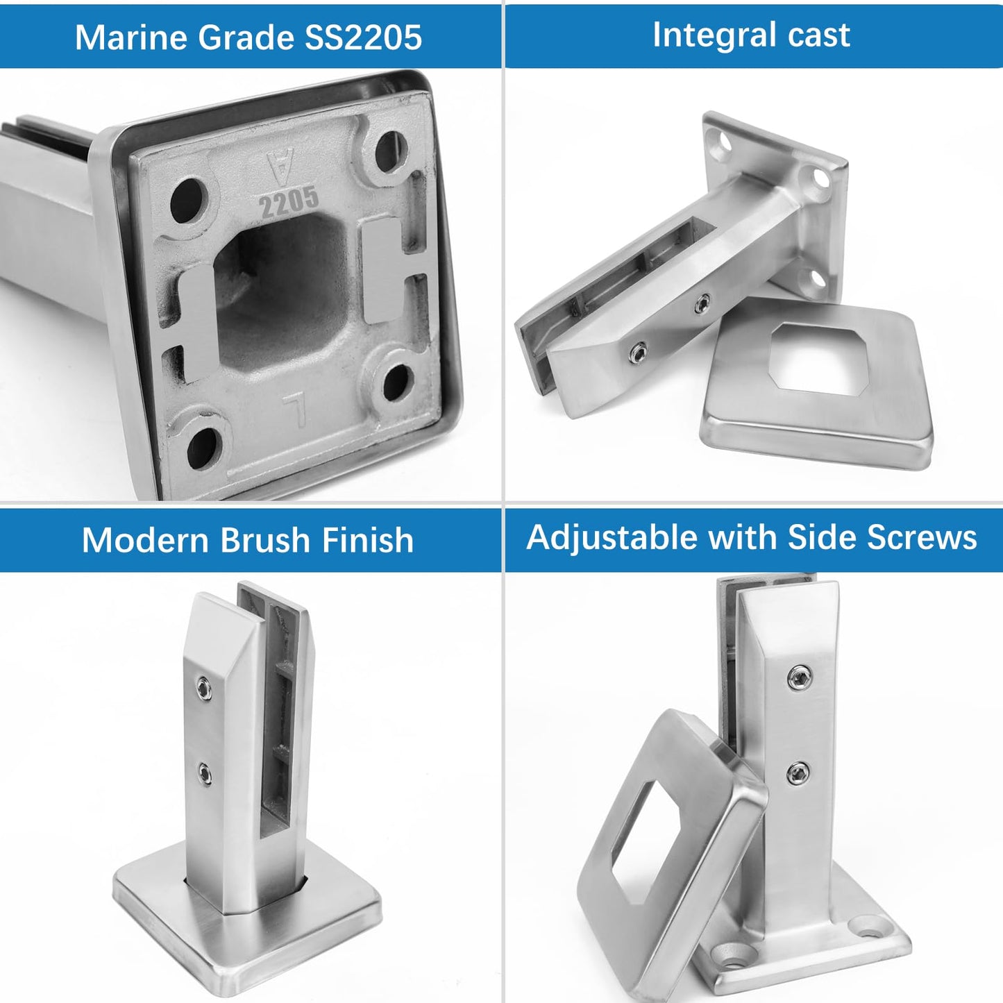 LukLoy 2.1lb Heavy Duty 2205 Stainless Steel Glass Pool Fence Spigot Balustrade Railing Post Clamp Bracket for Balcony Garden Deck Handrail, Brushed (10Pack, Each NW 2.1lb, GW 3.0lb) - Level 2