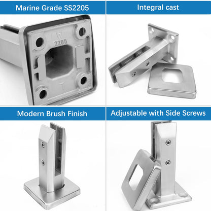 LukLoy 2.1lb Heavy Duty 2205 Stainless Steel Glass Pool Fence Spigot Balustrade Railing Post Clamp Bracket for Balcony Garden Deck Handrail, Brushed (10Pack, Each NW 2.1lb, GW 3.0lb) - Level 2
