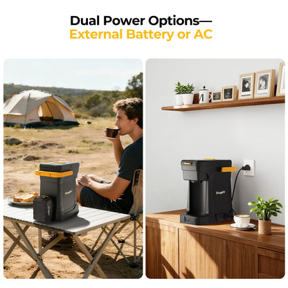 BougeRV Coffee Maker with 18V 8Ah Battery Powered Compatible with K Cup Coffee Pods & Ground Coffee, Portable Coffee Maker Cordless with AC/DC Power for Travel, Camping, Outdoor, Jobsite, RV, Home