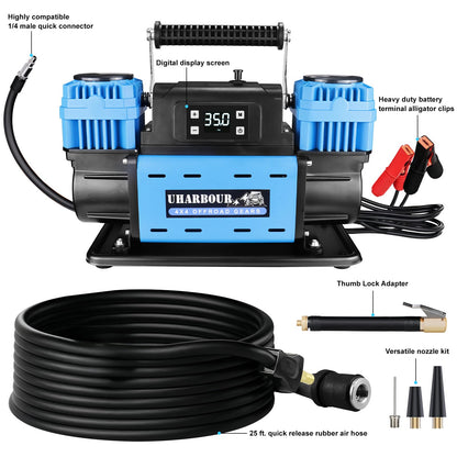 Uharbour 12V Offroad Air Compressor Auto Stop Dual Compressor with Digital LCD Dislplay, 12 Volt 10.6 CFM Off Road Air Compressor Heavy Duty for 4x4 Truck Car SUV with Carrying Bag