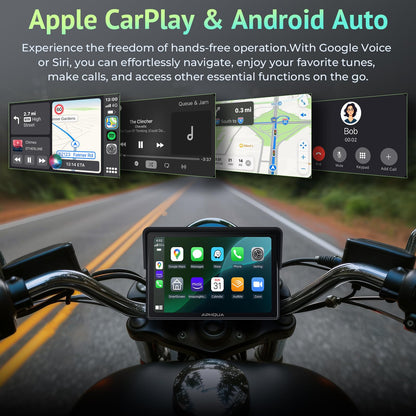 5 Inch Motorcycle CarPlay & Android Auto Display – IP67 Waterproof Touchscreen, Dual Bluetooth, TF Card, GPS Navigation, Voice Control, Universal Mount – APHQUA 522