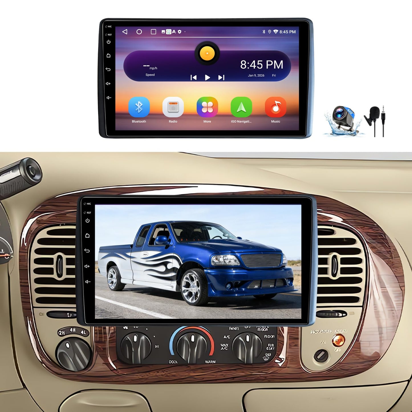 Android 14 Car Stereo Radio Compatible with Ford F150 1997-2003 Expedition 1997-2002 Wireless CarPlay & Android Auto AHD Backup Camera Upgrade 9" Touch Screen GPS WiFi FM Bluetooth 2+64G (Inches, 9)