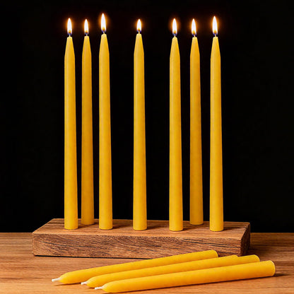 AGLARY 10 Pack Natural Yellow Pure Beeswax Taper Candles， 12-Inch, Unscented with Cotton Wicks - Air Purifying, Recyclable Paper Box.