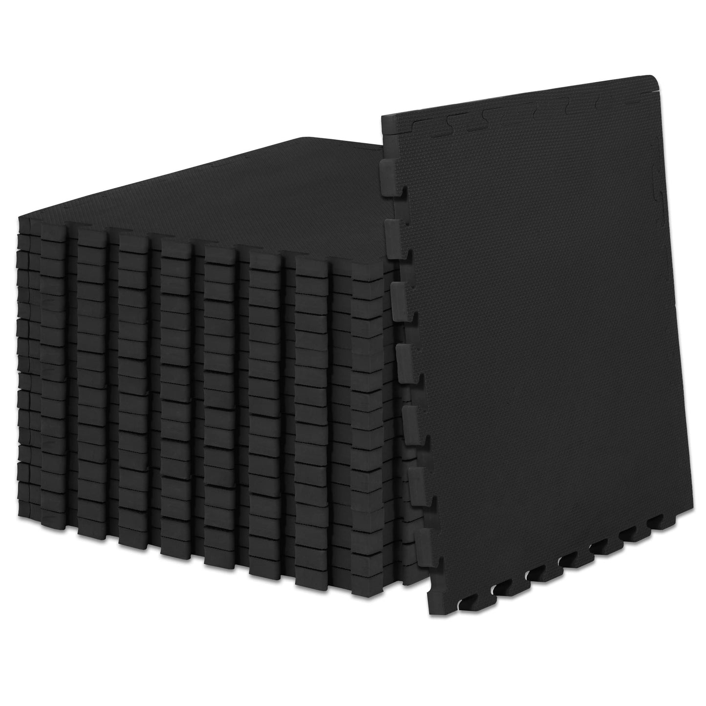 ProsourceFit Weaved Pattern Extra Thick Exercise Puzzle Mat 1-inch, EVA Foam Interlocking Tiles for Protective, Cushioned Flooring for Home and Gym Equipment; Black, 72 SQ FT, 18 Tiles