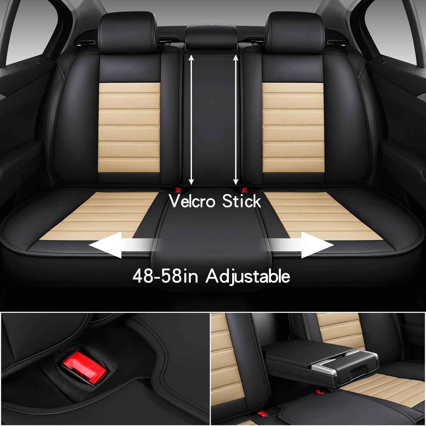 MINGBRON Car Seat Covers Full Set, Brown Car Seat Cover Lumbar Support, Car Seat Protector Waterproof, Nappa Leather Car Seat Cushion, Front Seats and Back Fit for Most Cars Beige