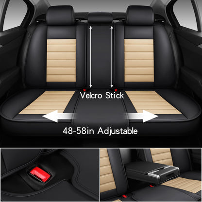 MINGBRON Car Seat Covers Full Set, Brown Car Seat Cover Lumbar Support, Car Seat Protector Waterproof, Nappa Leather Car Seat Cushion, Front Seats and Back Fit for Most Cars Beige