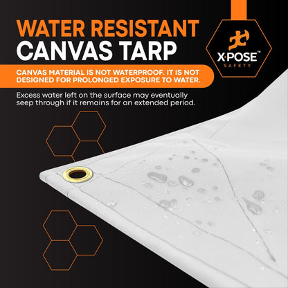 Xpose Safety Canvas Tarp - 10oz White Canvas Tarps Heavy Duty Water Resistant with Brass Grommets- Multipurpose Outdoor Tarpaulin for Camping, Canopy, Trailer, Equipment Cover 20' x 30'