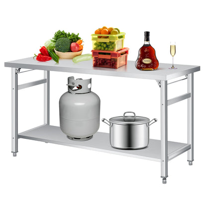 GAOMON 60" Folding Stainless Steel Table, 920 LBS Commercial Worktable Workstation with Undershelf for Prep & Work, NSF Stainless Steel Kitchen Island for Home Kitchen Restaurant Garage Warehouse