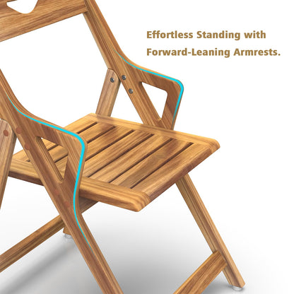 NNN Solid Teak Folding Shower Chair - Pivoting Backrest & Forward-Leaning Armrests for Easy Stand-Up, 350lb Capacity, Space-Saving Fold & Anti-Slip Feet for Elderly Bath Safety