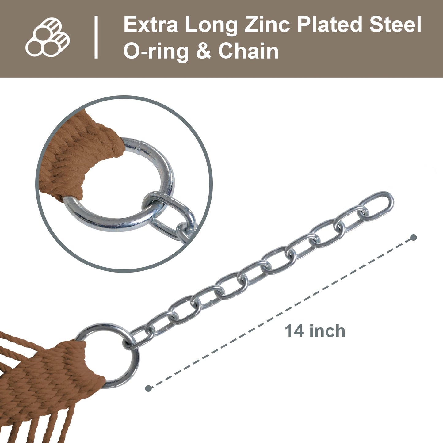 SUNCREAT Hanging Backyard Rope Hammock with Spreader Bar, Carrying Bag, 450 lbs Capacity, Portable Two Person Hammock with Tree Hooks, Brown
