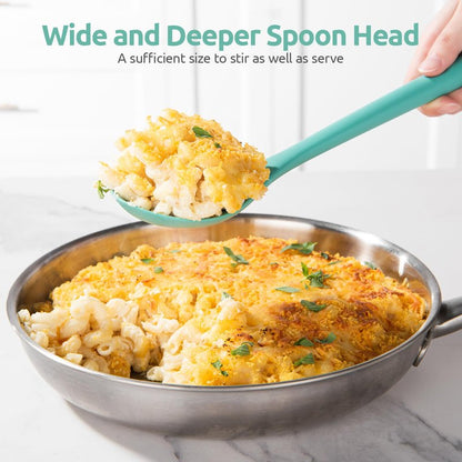 600ºF Heat Resistant Silicone Spoons: U-Taste 13.3in Solid & Slotted Kitchen Cooking Tool, Nonstick Long Rubber Utensil, Sturdy for Mixing, Serving, Stirring, Frying, Basting (Aqua Sky, 2PCS)