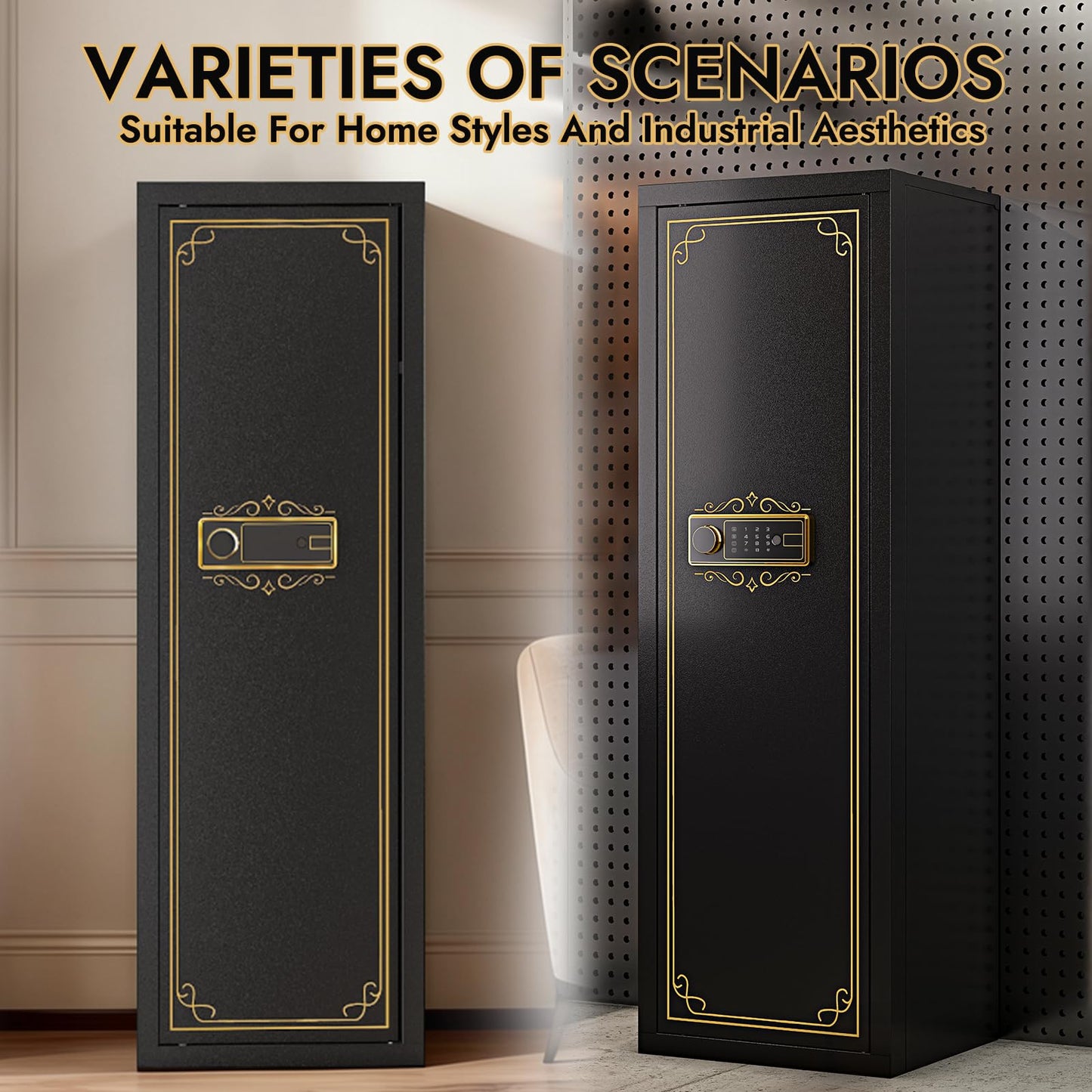 KAER 8-12 Fingerprint Long Gun Safe for Rifles & Pistols | Password Lock | Adjustable Shelves | Perfect for Apartments, Homes, Offices | Secure Storage and Quick Access Gun Cabinet