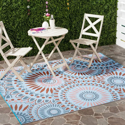 Santextile Reversible Outdoor/Indoor Plastic Straw Rugs Waterproof Portable Mat Easy to Clean Outdoor Patio Mat, Perfect for Garden, Patio, Picnic, Decking-（Blue,9x18Ft）