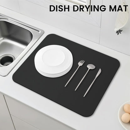 WISELIFE Dish Drying Mat - Super Absorbent Kitchen Counter Mat | Easy Clean, 15"x18", Classic Black