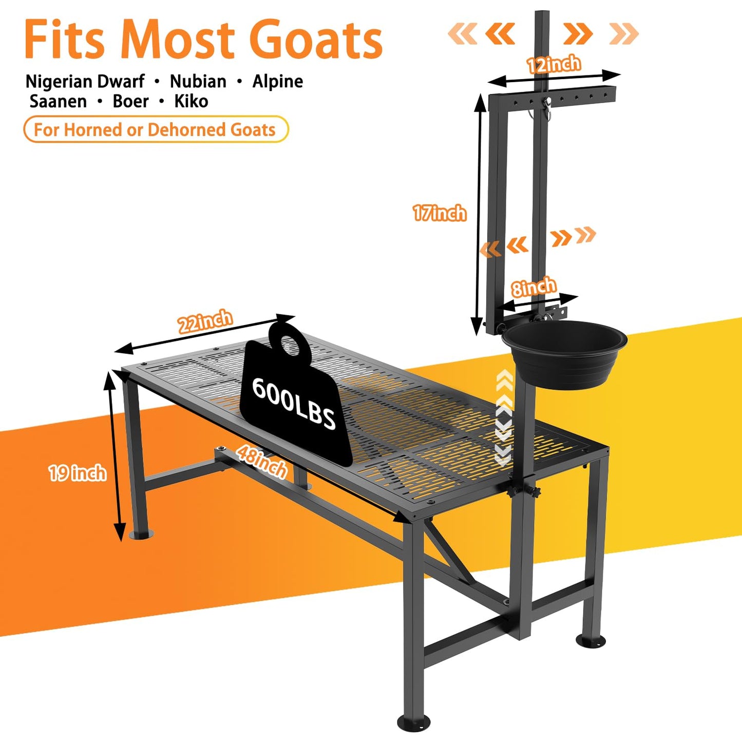 Wepepy Upgrade Goat Milk Stand with Feed Bin, 600lbs Goat Stand for Grooming & Hoof Trimming, 1mm Thick Platform & Anti-Slip Design, Goat Grooming Stand with Firm Head Lock and Adjustable Head