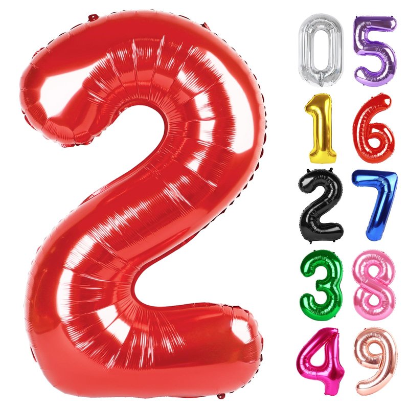Red Number 2 Balloon 40 Inch, 2nd Birthday Decoration for Toddlers Girls Boys, Sparkling 2 Number Balloon Party Decor