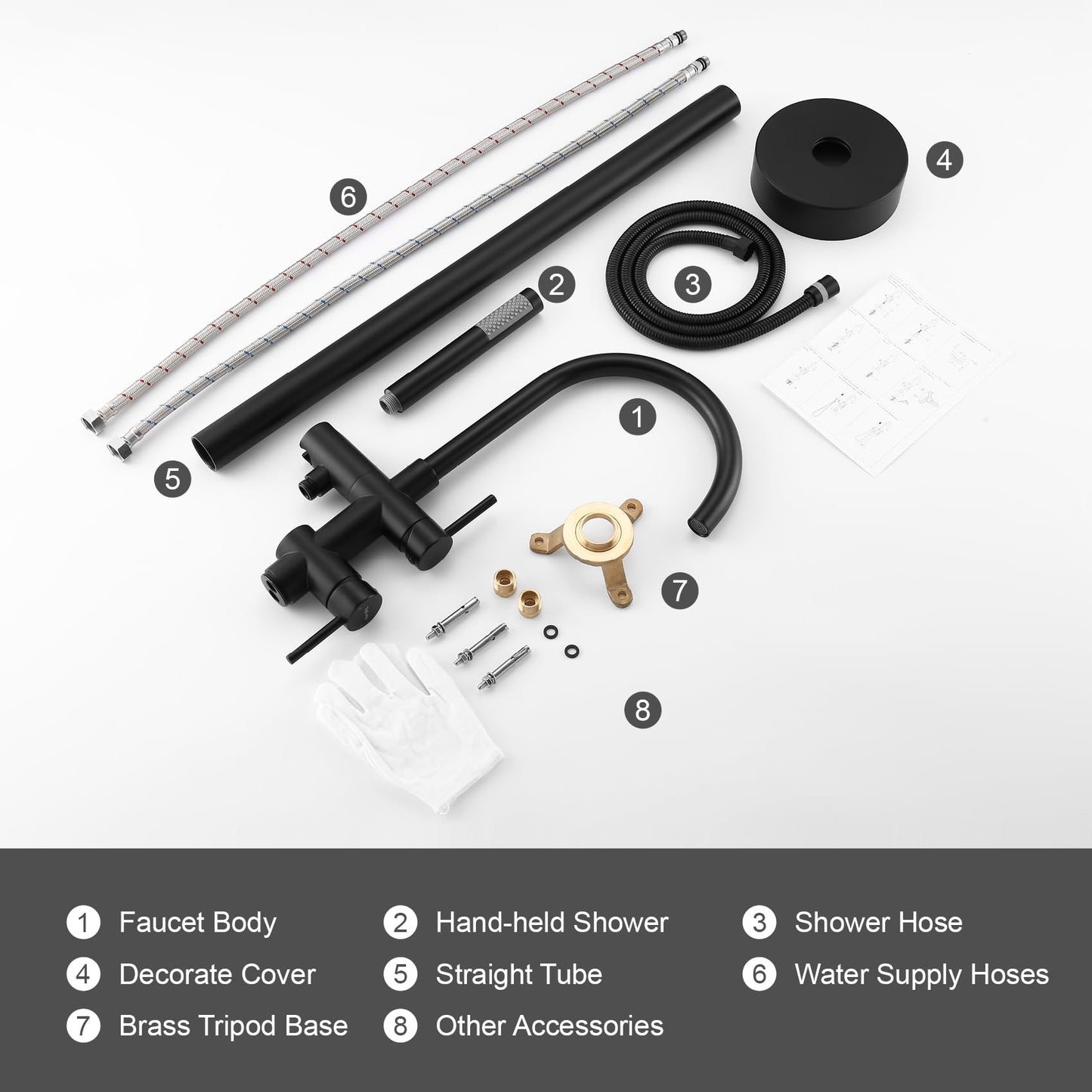 Taplong Matte Black Freestanding Tub Filler Faucet, Floor Mount Bathtub Faucet with Single Handle Handheld Shower, High Flow Bathroom Tub Faucet-51005B