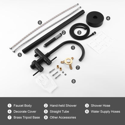 Taplong Matte Black Freestanding Tub Filler Faucet, Floor Mount Bathtub Faucet with Single Handle Handheld Shower, High Flow Bathroom Tub Faucet-51005B