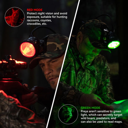 GearOZ 10W Coon Hunting Lights Headlamp for Coyotes Hog Predators, 4 Lighting Modes, IPX5 Waterproof Camping Hiking Fishing Headlamp Rechargeable 400 Lumens Bright Headlight with Hunting Cap