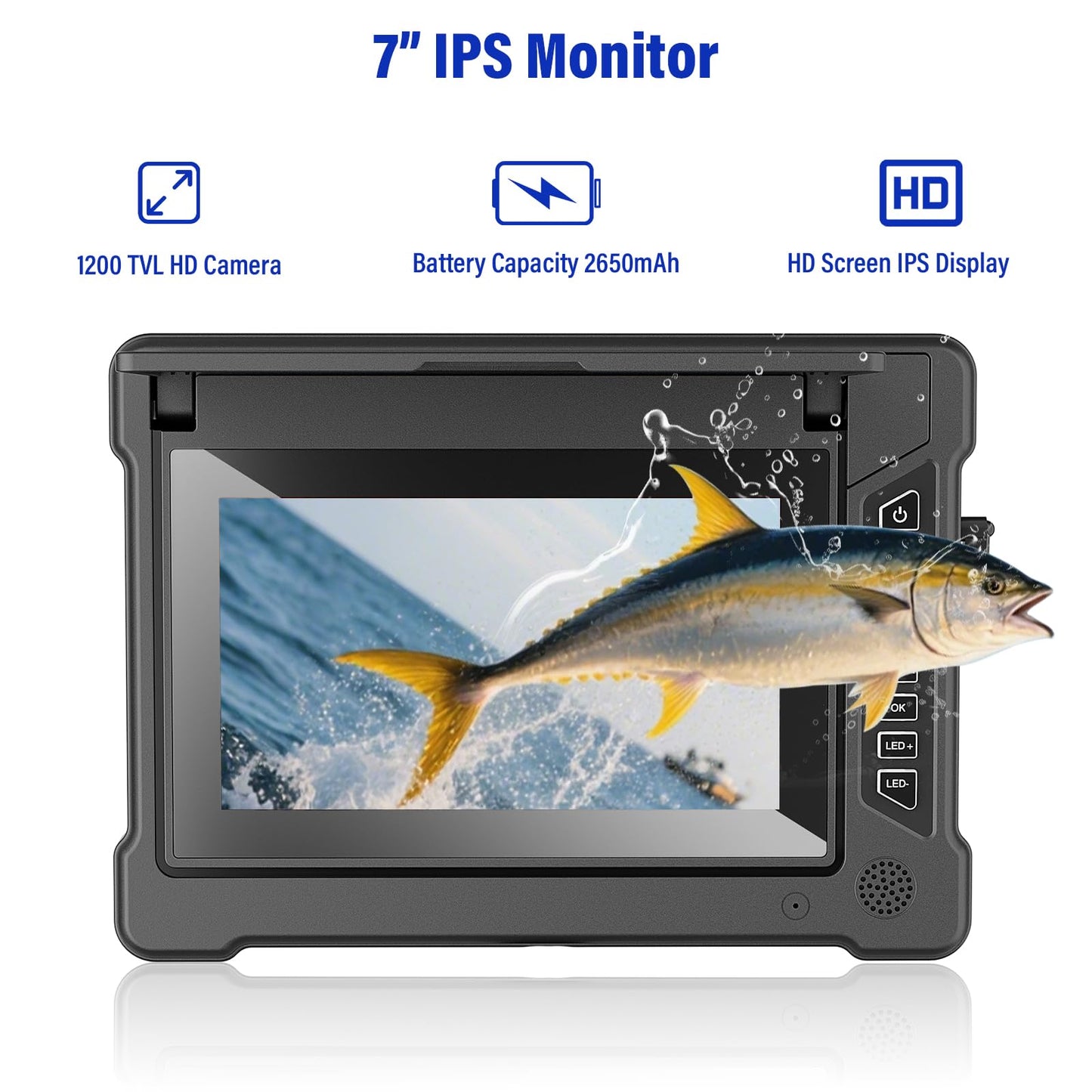 EIXAUP Underwater Fishing Camera, 7 inch HD IPS Monitor 1200TVL IP68 Wateproof Camera with 6 Pcs LED Lights + 6 Pcs IR Infrared Lights, 165°Wide Angle for Ice, Boat and Lake Fishing(100 FT/30 M)