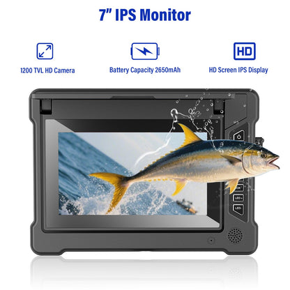 EIXAUP Underwater Fishing Camera, 7 inch HD IPS Monitor 1200TVL IP68 Wateproof Camera with 6 Pcs LED Lights + 6 Pcs IR Infrared Lights, 165°Wide Angle for Ice, Boat and Lake Fishing(100 FT/30 M)