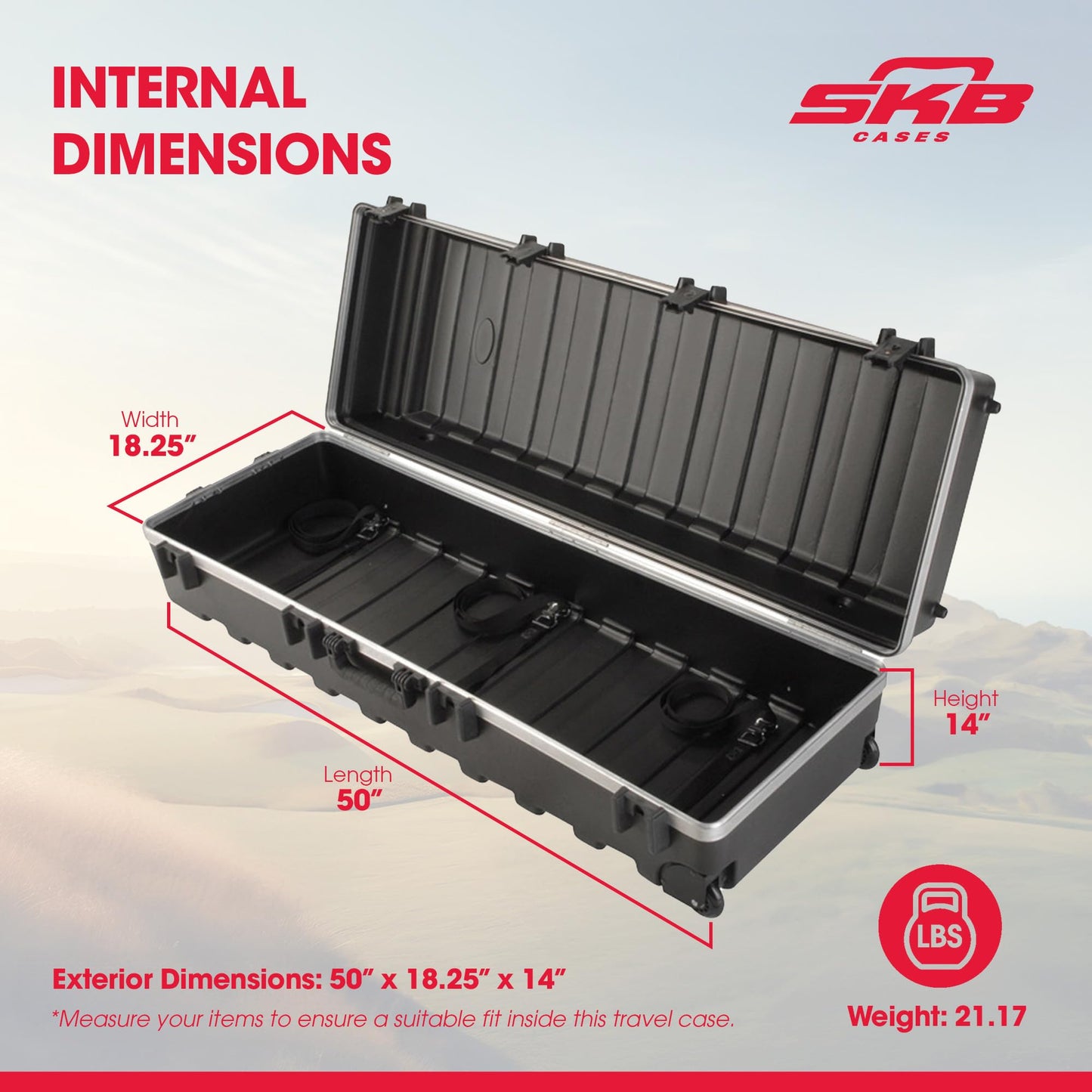 SKB ATA Large Stand Case with Wheels & TSA Latches - Durable Transport Solution for Equipment, 48x16.25x13 Inches, Over-Molded Handle, Secure Straps, Field-Replaceable Parts