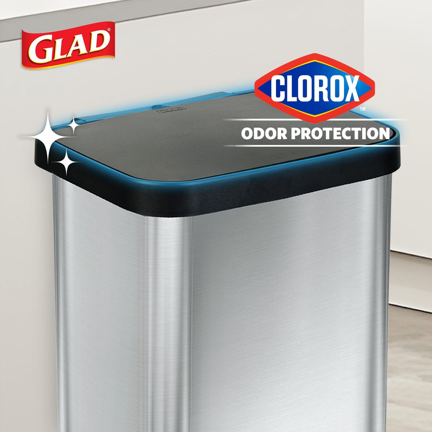 Glad Step Trash Can, Soft Close Lid Bin with Odor Protection, 20 Gal, Stainless