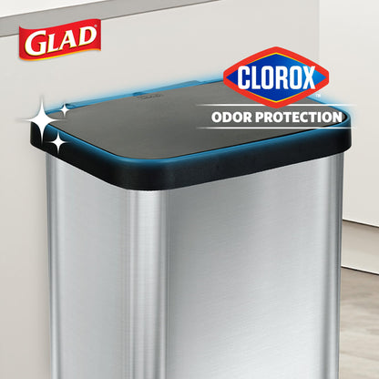 Glad Step Trash Can, Soft Close Lid Bin with Odor Protection, 20 Gal, Stainless