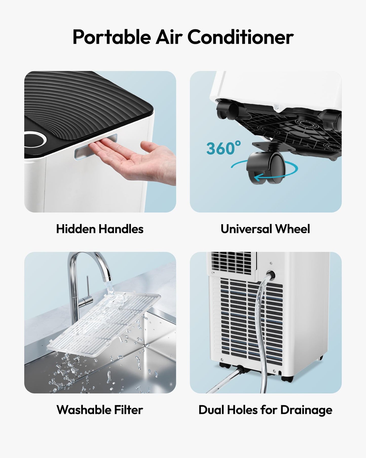 EUHOMY 8,000 BTU Portable Air Conditioners, 4-in-1 Portable AC Unit Cools Up to 350 Sq.Ft, with Cool, Fan, Dehumidifier, Sleep Modes, 50 dB, 24H Timer, Remote Control, Installation Kit for Bedroom