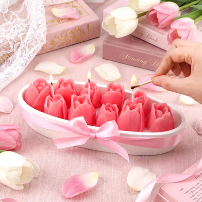 Treela Tulip Candle Gift for Women Teacher Appreciation Gifts 8.7inch Large Pink Tulips Dough Bowl Candle Table Centerpiece Flower Shaped Scented Aesthetic for Birthday Graduation Back to School