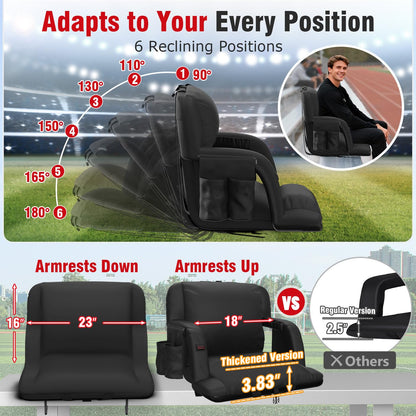 Suteck Extra Wide Heated Stadium Seats with Back Support 2 Pack, Portable Sofa Style Bleacher Chair with Back and Cushion, Armrest, Ideal for Outdoor Stadiums and Events -25" Wide