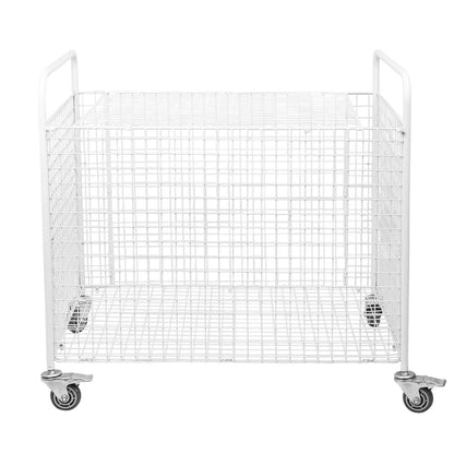 ExoLiry Metal Basketball Rolling Cart Sports Equipment Storage Wheel Basket White Athletic Portable Lockable Cage Raised Handle Gym Home Garage School Court Field Football Soccer Ball Volleyball Bat