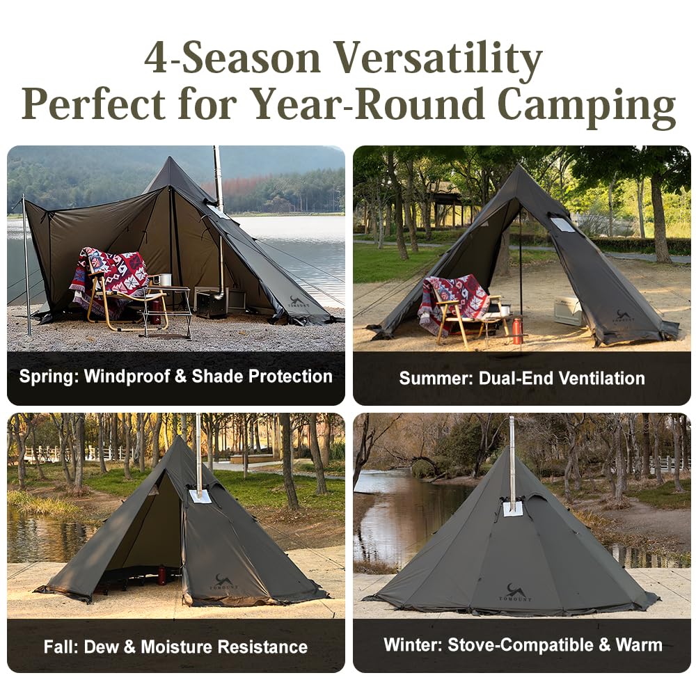 MC TOMOUNT 3.6lb Ultralight Hot Tent with Stove Jack, 4 Season 1-2 Person Tipi Backpacking Tent for Camping, 20D Ripstop Nylon, Windproof Waterproof Winter Teepee Tents for Hiking Survival Hunting