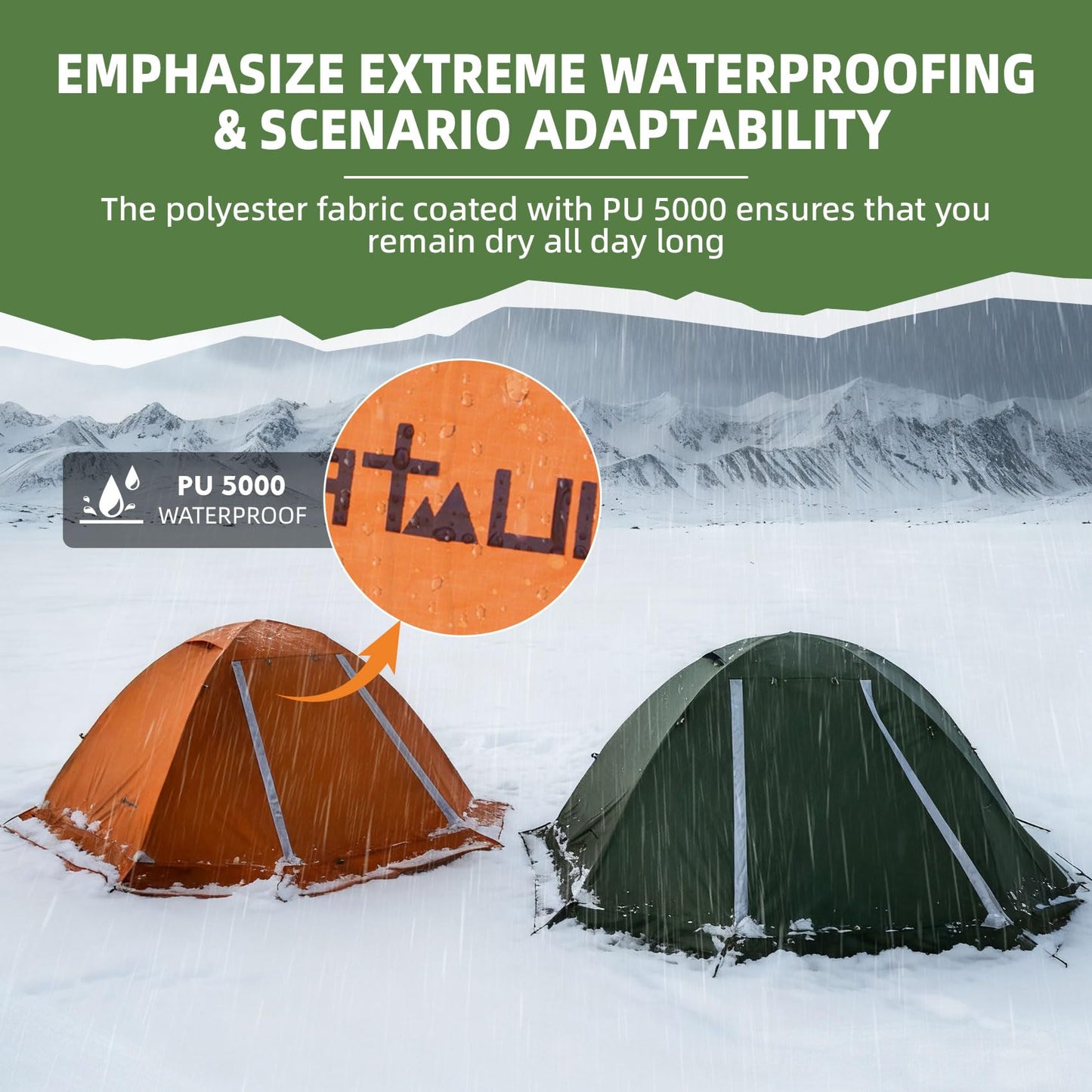 Clostnature Lightweight Backpacking Tent - 2 Person 4 Season Ultralight Waterproof Camping Tent, Large Size Easy Setup Tent for Winter, Cold Weather, Family, Outdoor, Hiking and Mountaineering