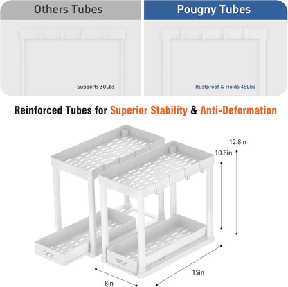 Skiennix Pull-Out Storage Organizers - Multi-Purpose Under Sink Solution for Bathroom & Kitchen | Black, 2 Pack