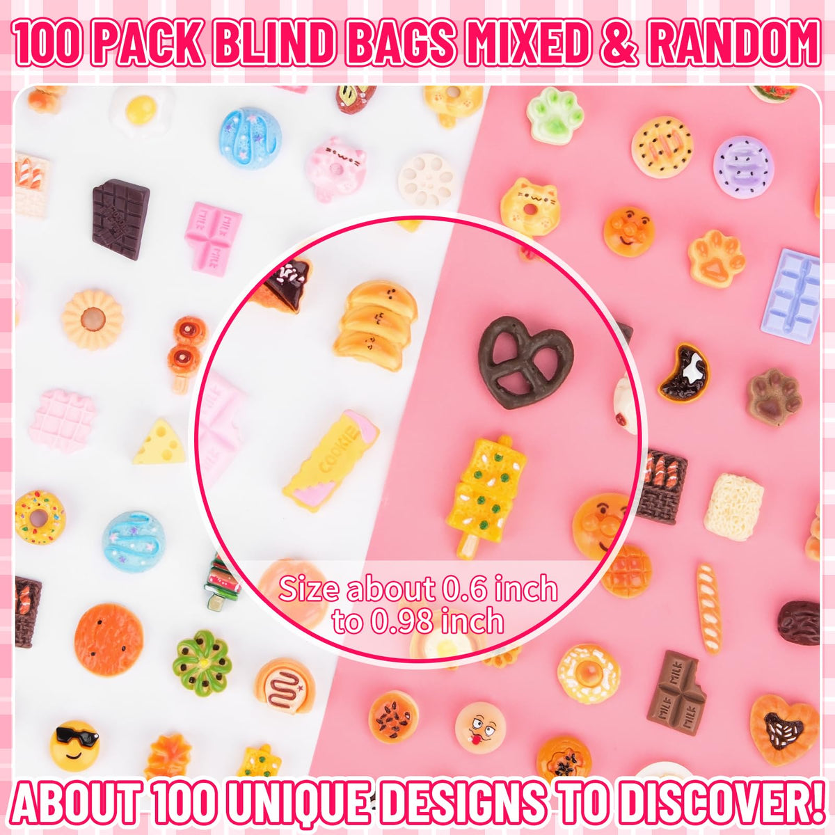 SelfTek 100 Pcs Mystery Food Blind Bags - Mystery Bag Mini Resin Food Figures Bulk, Miniature Food Party Favor for Mini Garden, Resin Craft Accessories Decorations, Cake Décor, GIF-ts