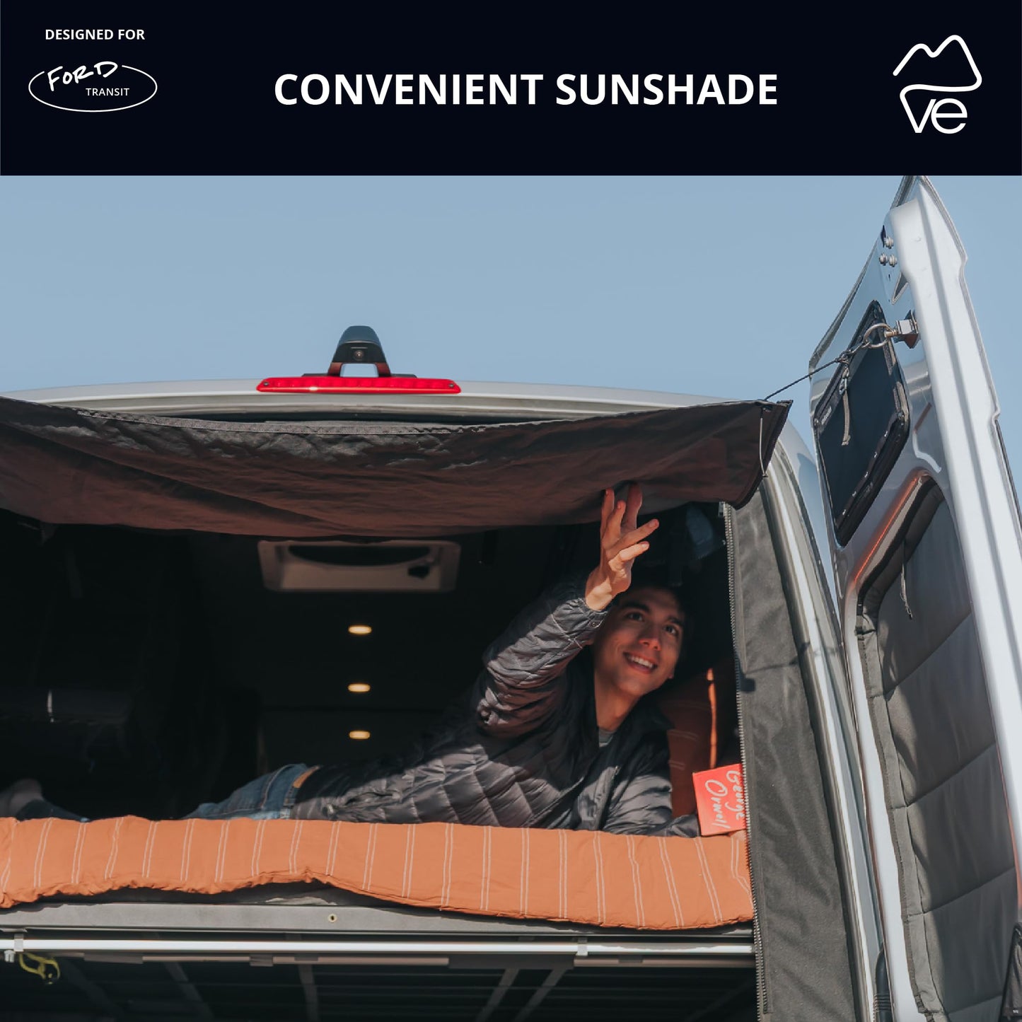 VanEssential Medium ROOF Rear Door Bug Screen Designed for Ford Transit - Center Zipper Closure