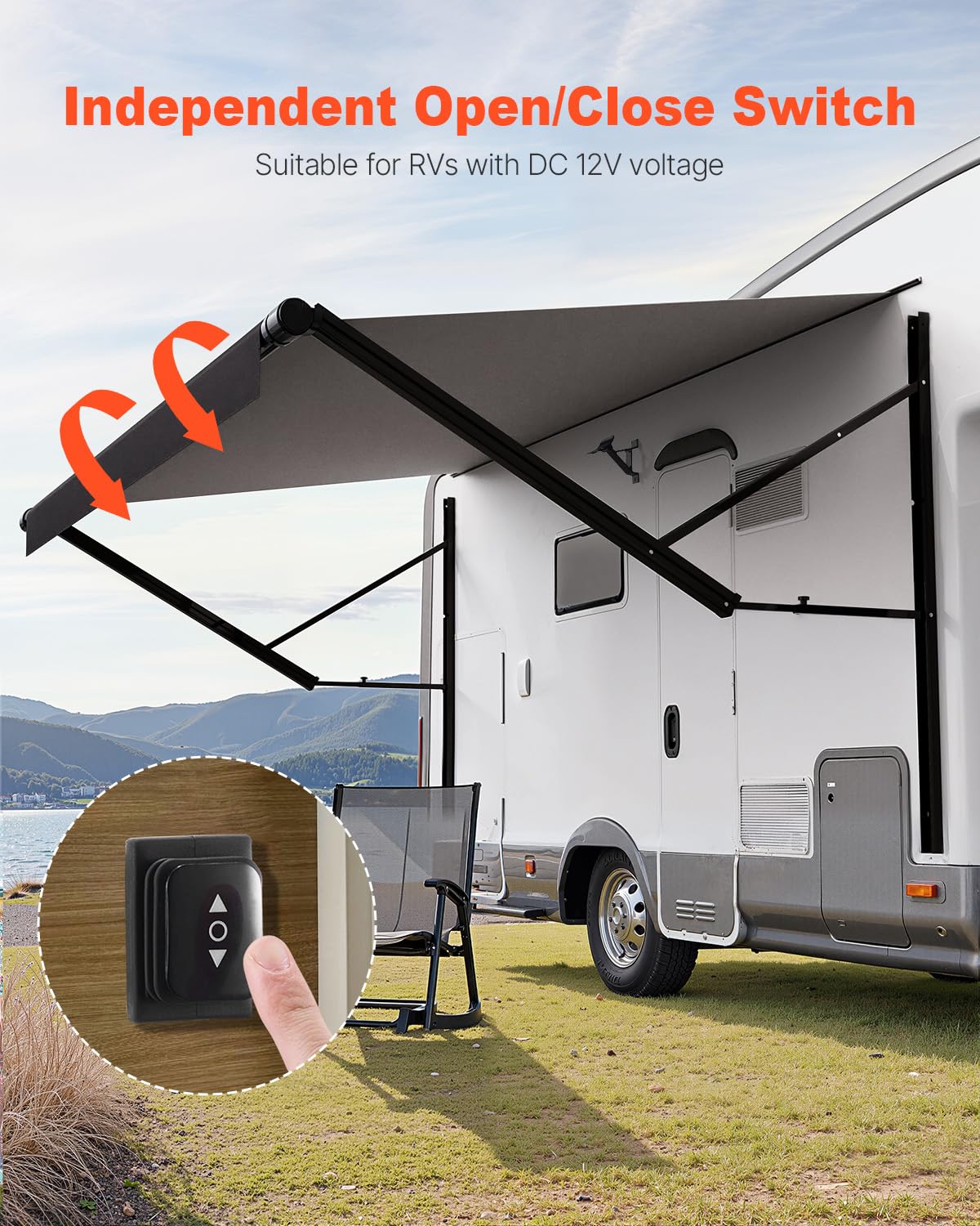 VEVOR Motorized RV Awning Complete Kit, 10' Retractable Awning with Aluminum Alloy Frame, Outdoor Trailer Awning, Fit for Most RVs(Black Fade)