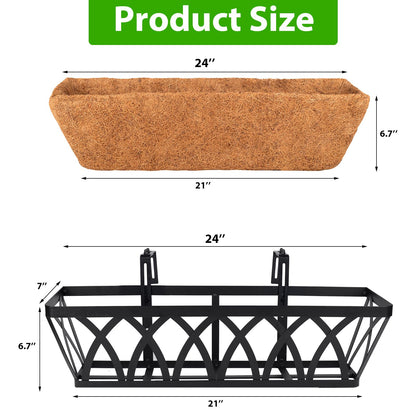 HKZ Deck Balcony Railing Planter Window Boxes - 3 Pack 24 Inch Planter Box, Balcony Planters Railing Hanging, Window Boxes Outdoor Fence Planters