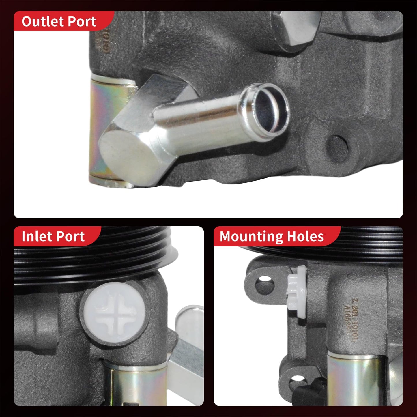 PHOBOOS Power Steering Pump Compatible with Ford & Lincoln & Mercury - 1991-2003 - Expedition, Crown Victoria, Grand Marquis, Navigator, Blackwood, Town Car, V8 4.6L, with Pulley & Outlet, Ref. 20-260