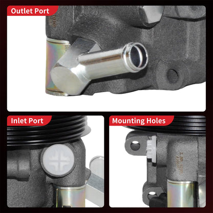 PHOBOOS Power Steering Pump Compatible with Ford & Lincoln & Mercury - 1991-2003 - Expedition, Crown Victoria, Grand Marquis, Navigator, Blackwood, Town Car, V8 4.6L, with Pulley & Outlet, Ref. 20-260