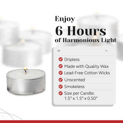 100 Pack Tealight Candles in Metal Cups - Clean White Unscented with 6 Hour Long Burning Time - Votive Candles Bulk for Romantic Dinner, Weddings, Spa & Hotels by PARNOO