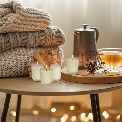 30 Pack Clear Glass Filled White Votive Candles, Unscented Votive Candles for Home Décor Spa Weddings Birthdays Holidays Party