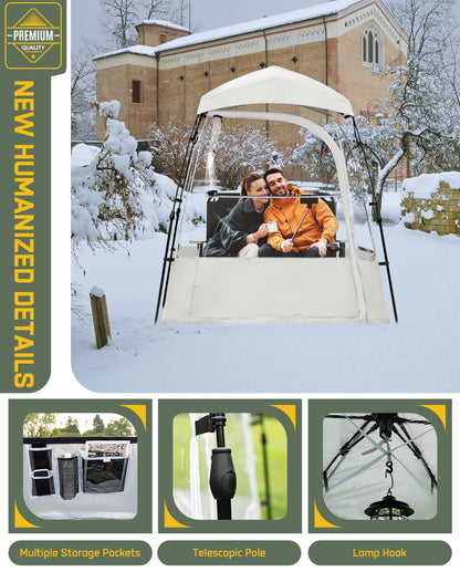 LANGWILL Pod All Weather Sports Tent, Outdoor Pop Up Bubble Clear 540° View Winter Tent for 1-2 Person, Instant Cold Weather Shelter with Rainfly for Soccer, Football, Softball & Other Sports Events